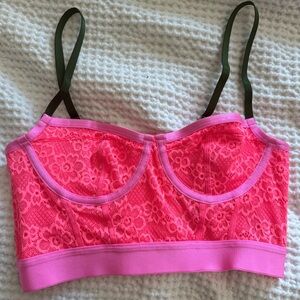 Hot Pink Lace Bralette XS Hunter Green Straps
